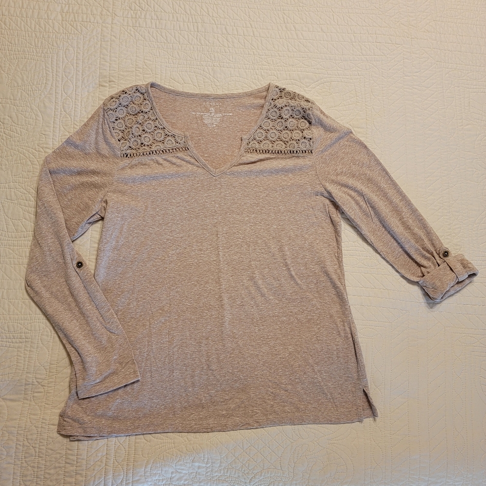 Sonoma Women's Crochet Yoke Top Sz M Petite